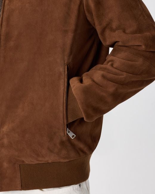 Quince Brown 100% Suede Bomber Jacket, Suede Leather for men