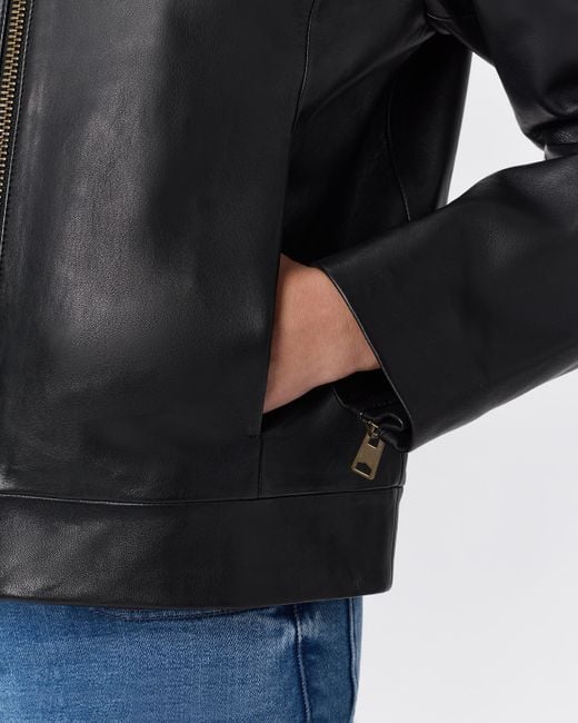 Quince Black Cropped Zip-Front Jacket, Leather