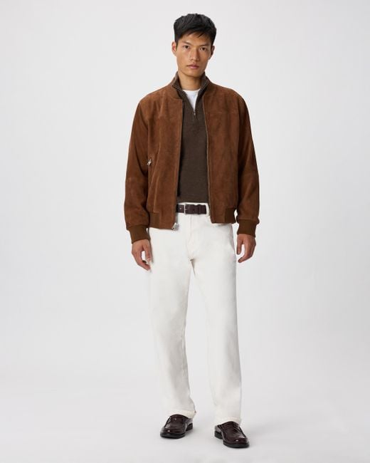 Quince Brown 100% Suede Bomber Jacket, Suede Leather for men