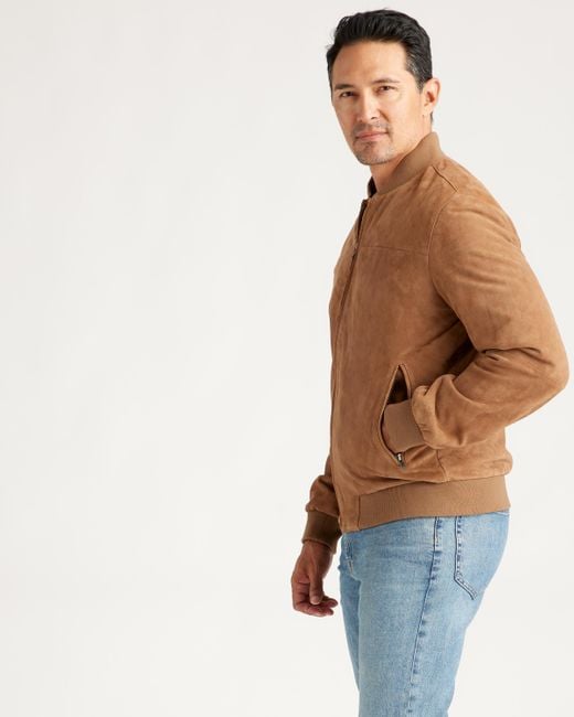 Quince Blue 100% Suede Bomber Jacket, Suede Leather for men