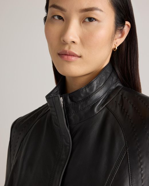 Quince Black Stand-Collar Jacket, Leather