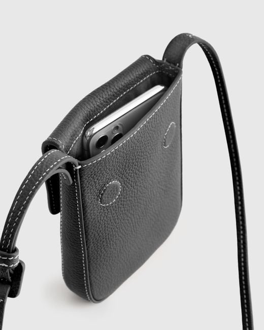 Quince Black Italian Leather Flap Phone Crossbody