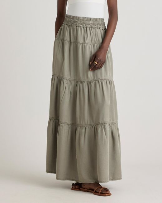 Quince Green Vintage Wash Tencel Tiered Maxi Skirt