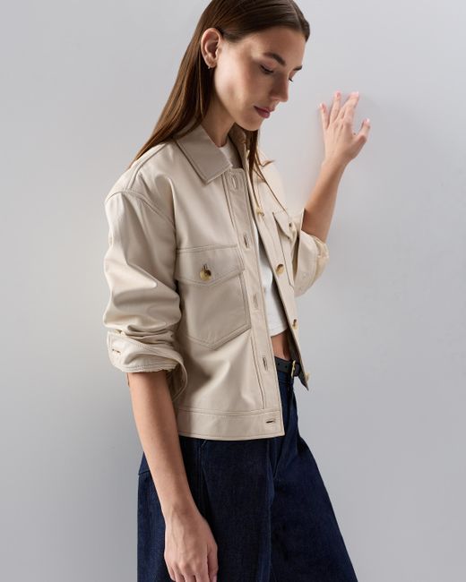 Quince Natural Cropped Jacket, Leather