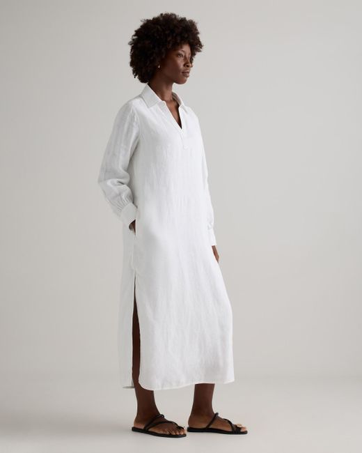 Quince 100% European Linen Popover Maxi Dress in White | Lyst