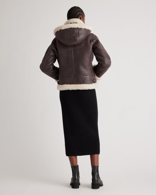 Quince Gray 100% Shearling Cold Weather Bomber Jacket, Leather