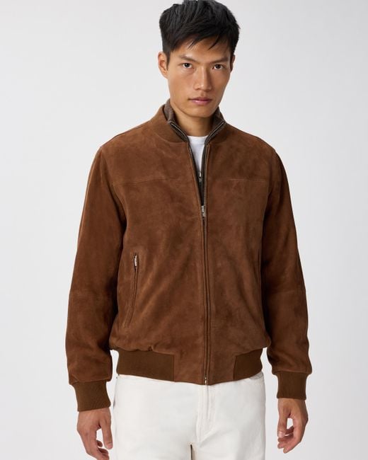 Quince Brown 100% Suede Bomber Jacket, Suede Leather for men
