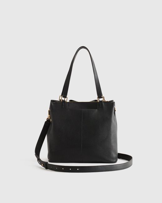 Quince Black Italian Leather Triple Compartment Bucket Bag