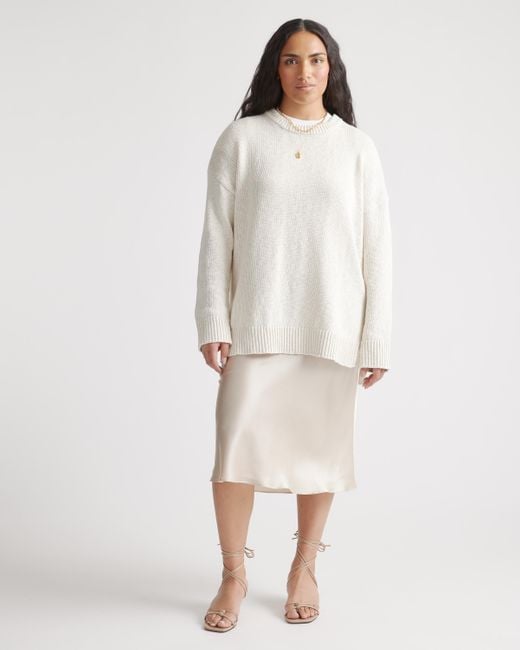 Quince White Cotton Linen Oversized Crew Sweater