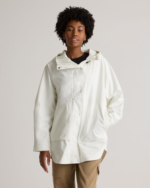 Quince White Weather Proof Oversized Rain Jacket, Polyester/Recycled Polyester Blend