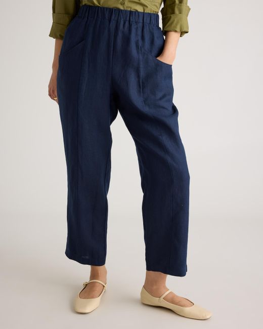 Quince Blue 100% European Linen Tapered Ankle Pants