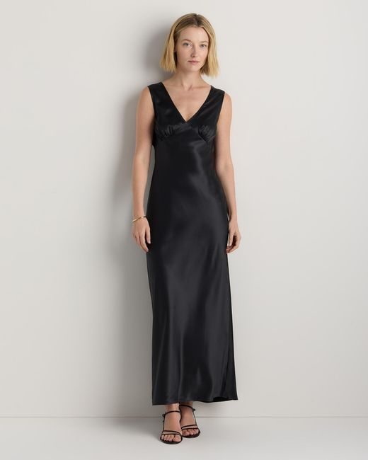 Quince Black V-Neck Maxi Dress, Silk