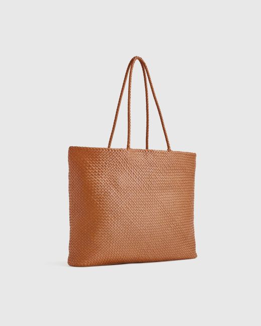 Quince Brown Italian Leather Handwoven Tote