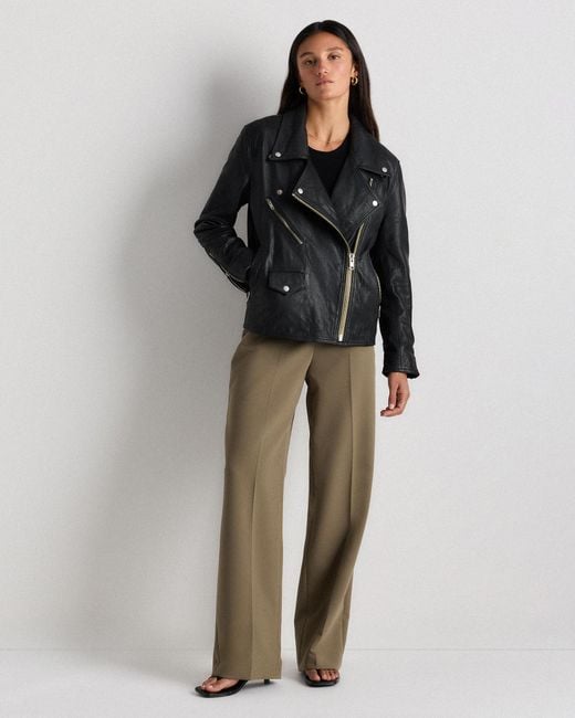 Quince Black Oversized Biker Jacket, Leather