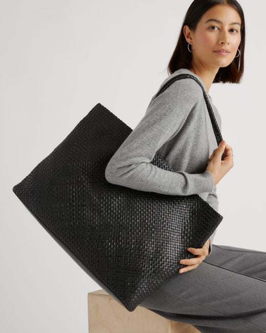 Quince Black Italian Leather Handwoven Tote