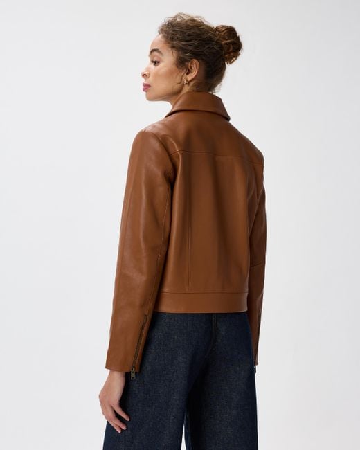 Quince Blue Cropped Zip-Front Jacket, Leather