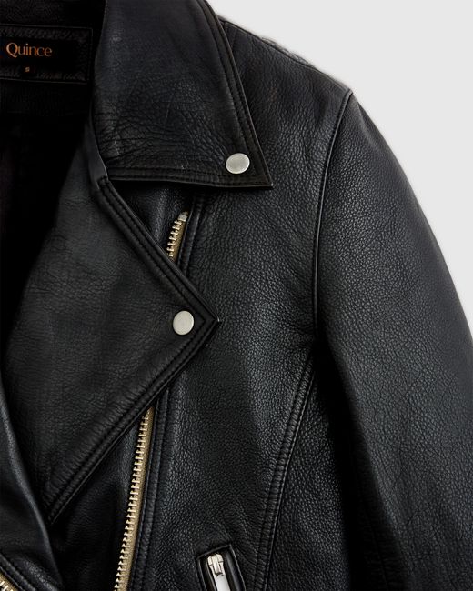 Quince Black Oversized Biker Jacket, Leather