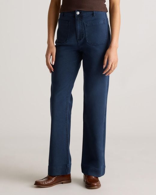 Quince Blue French Terry Wide Leg Pants, Cotton