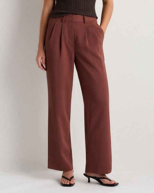 Quince Women's Red Stretch Crepe Pleated Wide Leg Pants, Recycled Polyester