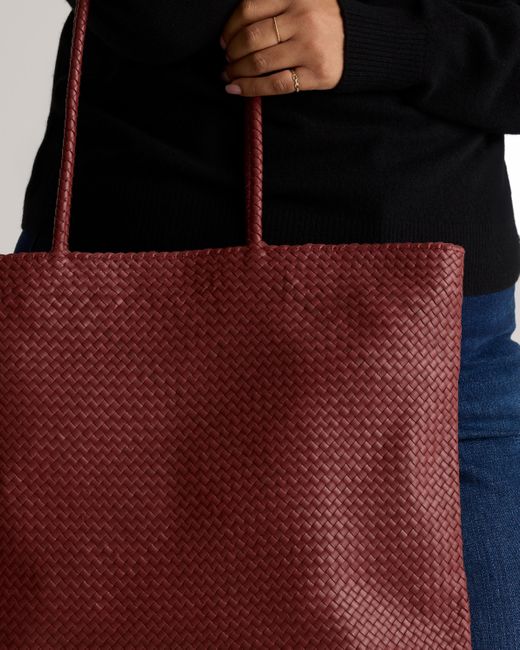 Quince Red Italian Leather Handwoven Tote