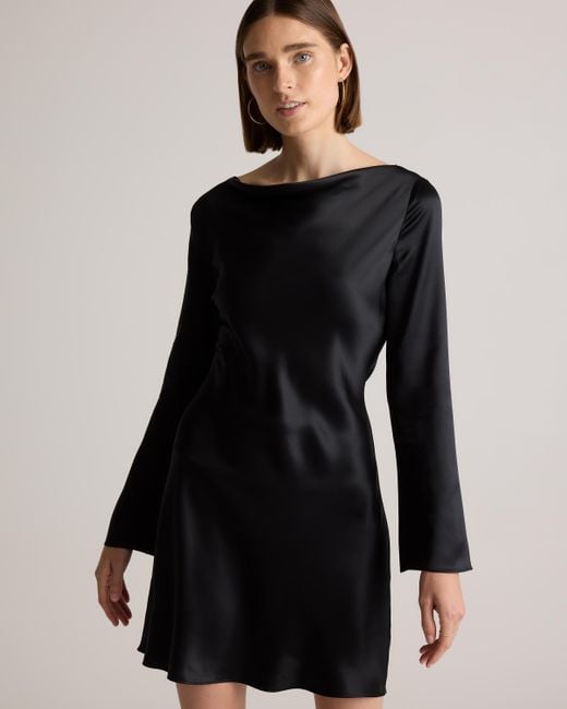 Quince Long Sleeve Mini Dress, Silk in Black | Lyst