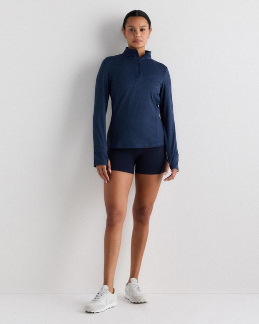 Quince Blue Flowknit Quarter-Zip Pullover, Recycled Polyester