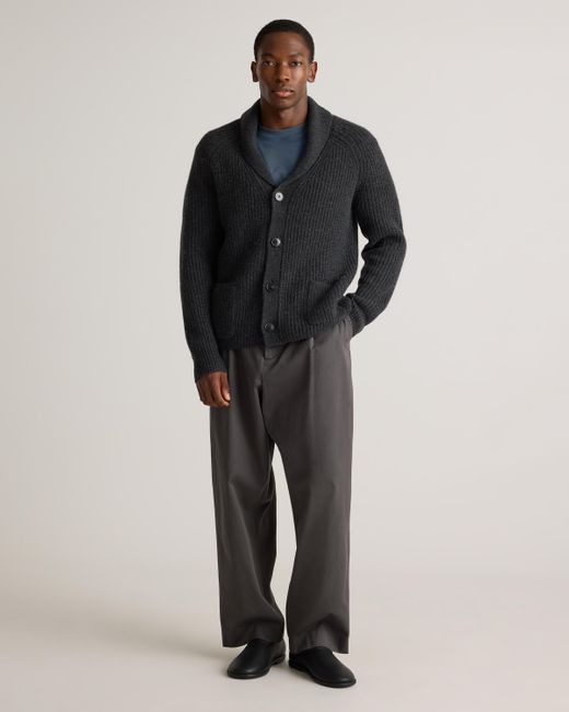 Quince Blue Mongolian Cashmere Shawl Collar Cardigan for men