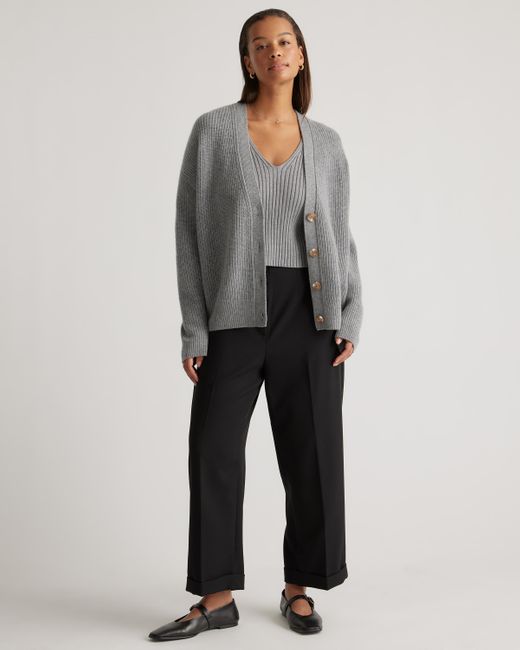 Quince Gray Mongolian Cashmere Fisherman Cropped Cardigan Sweater