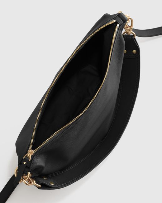 Quince Black Italian Leather Convertible Crescent Shoulder Bag