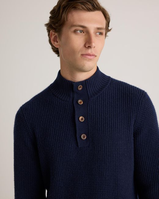 Quince Blue Mongolian Cashmere Waffle Quarter Button Sweater for men