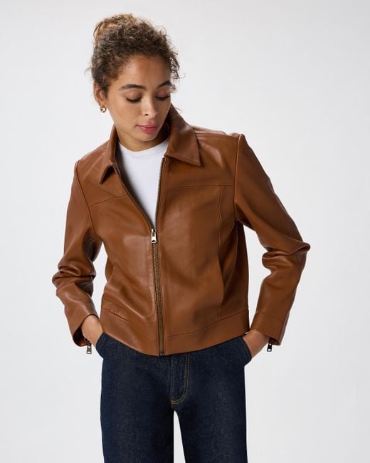 Quince Blue Cropped Zip-Front Jacket, Leather