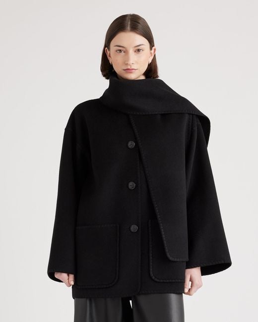 Quince Black Double-Faced Merino Wool Scarf Coat
