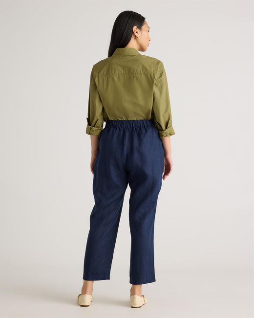 Quince Blue 100% European Linen Tapered Ankle Pants