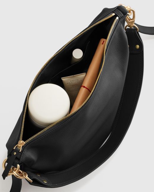 Quince Black Italian Leather Convertible Crescent Shoulder Bag
