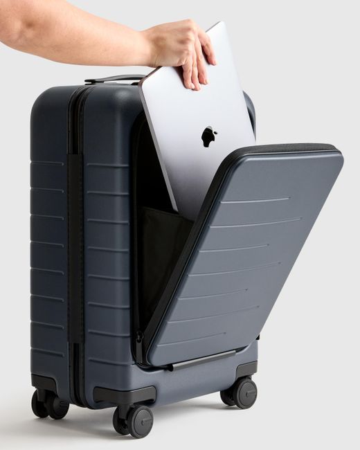 Quince Blue Front Pocket Carry-On Suitcase, Polycarbonte