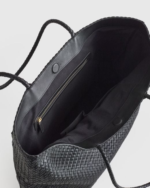 Quince Black Italian Leather Handwoven Tote