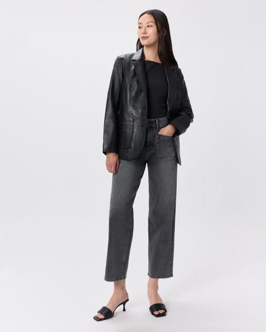 Quince Blue Bella Stretch Patch Pocket Wide Leg Jeans, Organic Cotton
