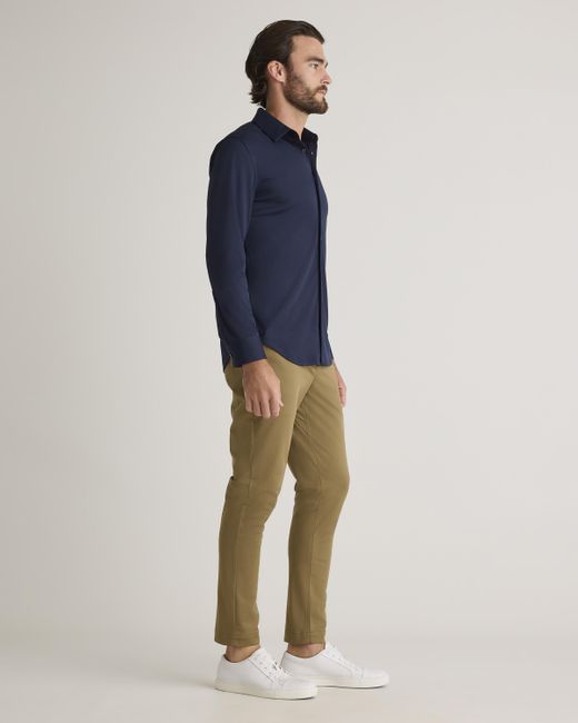 Quince Blue Commuter Stretch Pique Long Sleeve Button Down, 100% Polyester for men