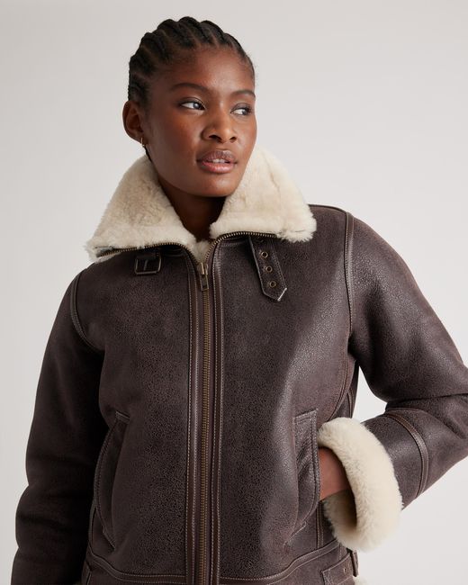 Quince Gray 100% Shearling Cold Weather Bomber Jacket, Leather