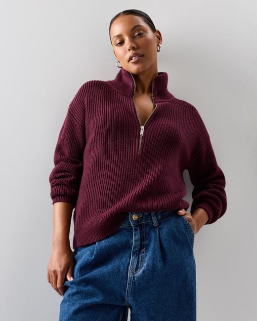 Quince Red Australian Merino Wool Half Zip Sweater
