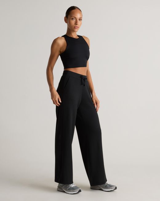 Quince Black Supersoft Fleece Wide Leg Pant, Lenzing Modal
