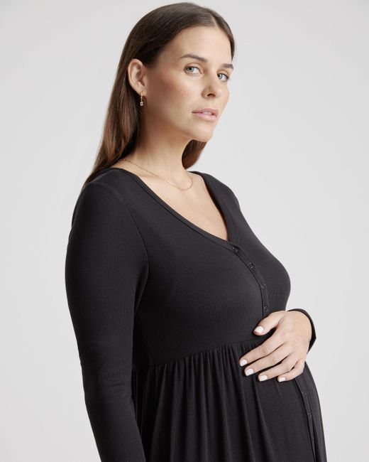 Quince Rib Maternity & Nursing Button Front Dress in Black Lyst