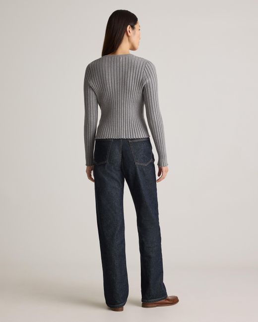 Quince Gray Eco-Knit Cropped Rib Cardigan