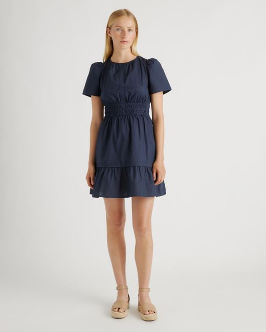 Quince Blue Tiered Mini Dress, Organic Cotton