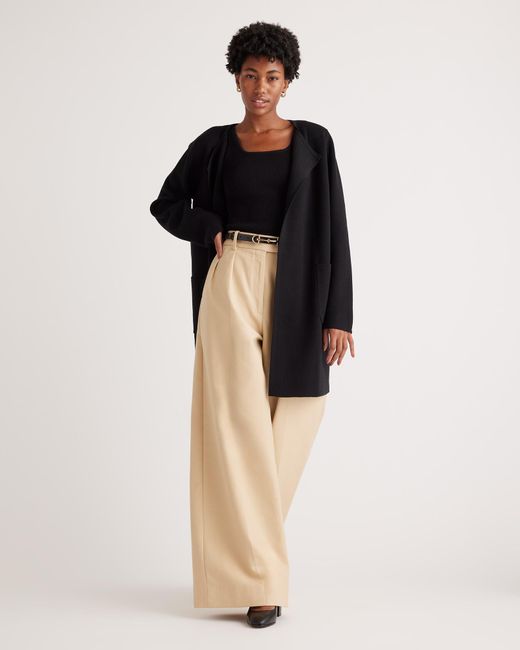 Quince Black Knit Collarless Coat, Organic Cotton