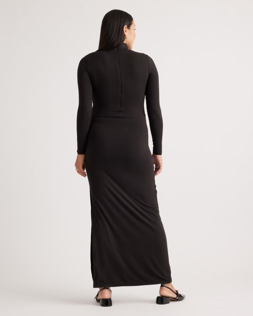 Quince Black Recycled Knit Maternity Mock Neck Maxi Dress, Recycled Polyester