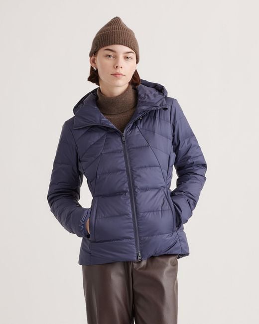 Quince Blue Lightweight Down Packable Puffer Hooded Jacket, Recycled Polyester