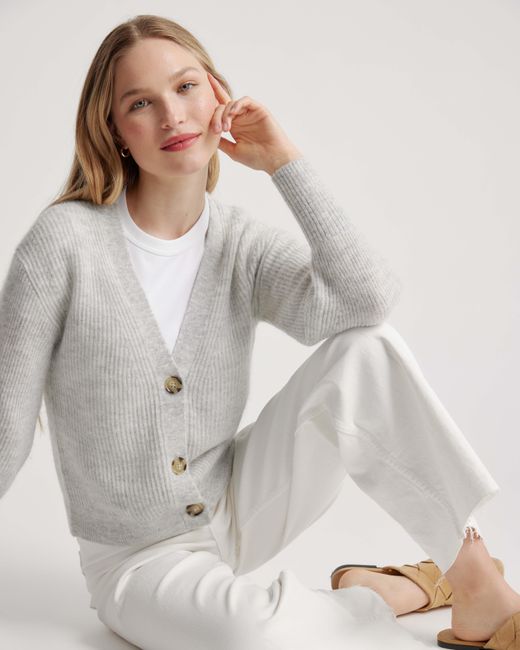 Quince Gray Baby Alpaca-Wool Cropped Cardigan