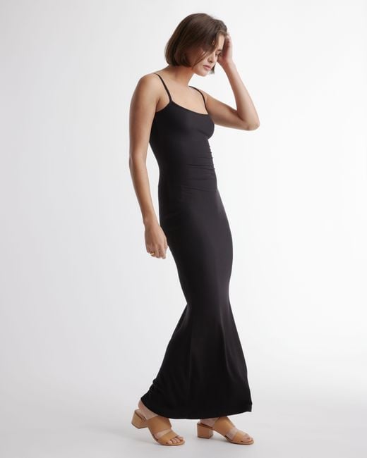Quince Black Tencel Rib Knit Maxi Slip Dress, Cotton/Modal