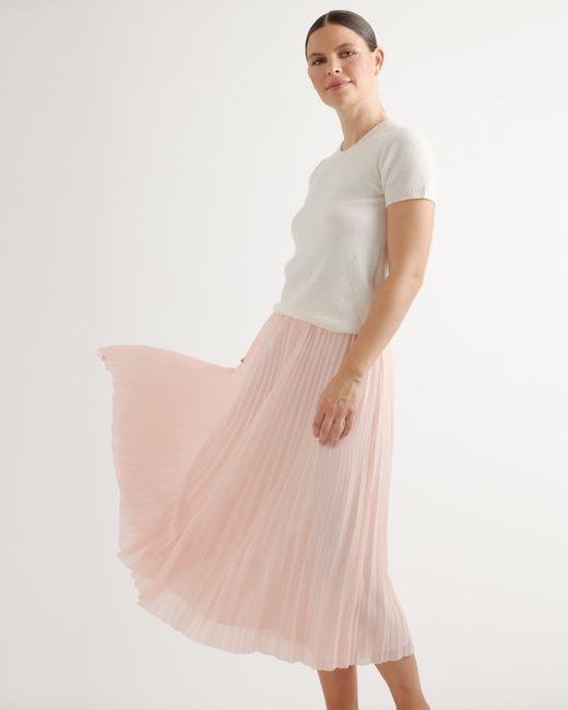 Quince Pink Chiffon Pleated Midi Skirt, 100% Polyester
